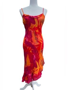 VTG Y2K Windsor Tropical Aloha Midi Dress Sz S Made in USA Resort Vacation Chic